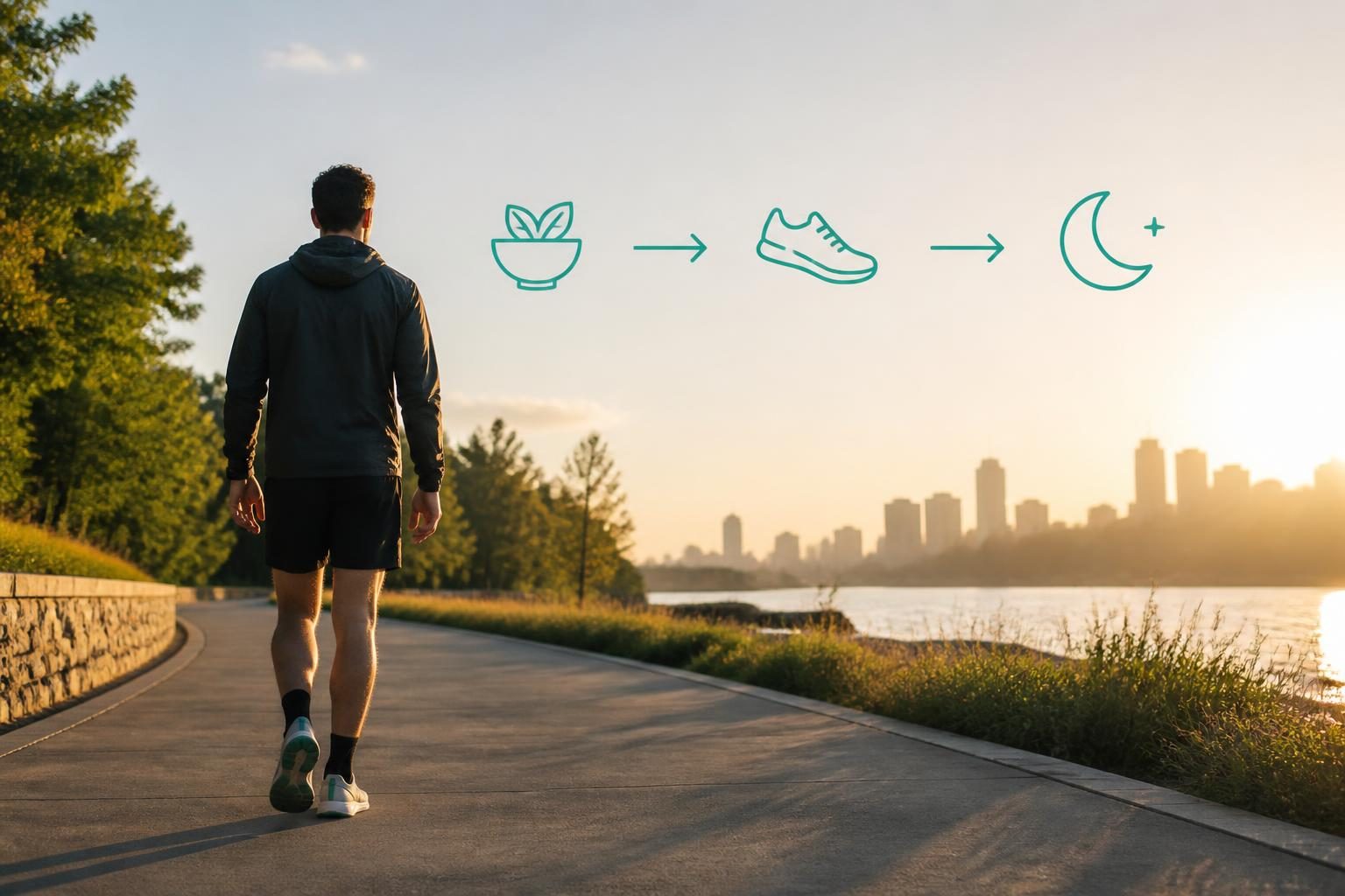 Metáfora visual de la relación entre alimentación, entrenamiento y recuperación
