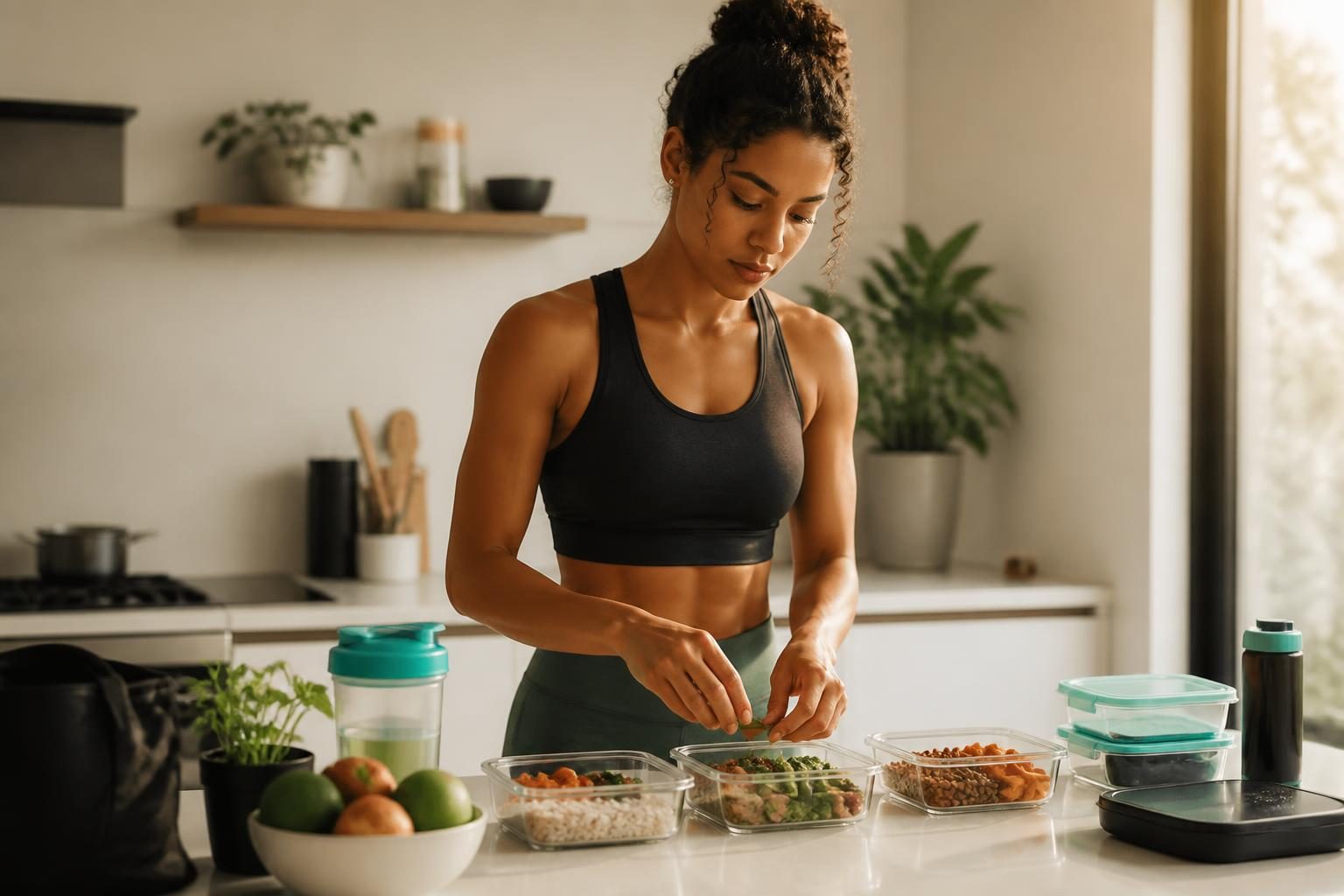 Atleta organizando comida y entrenamiento con una sensación de orden y seguimiento