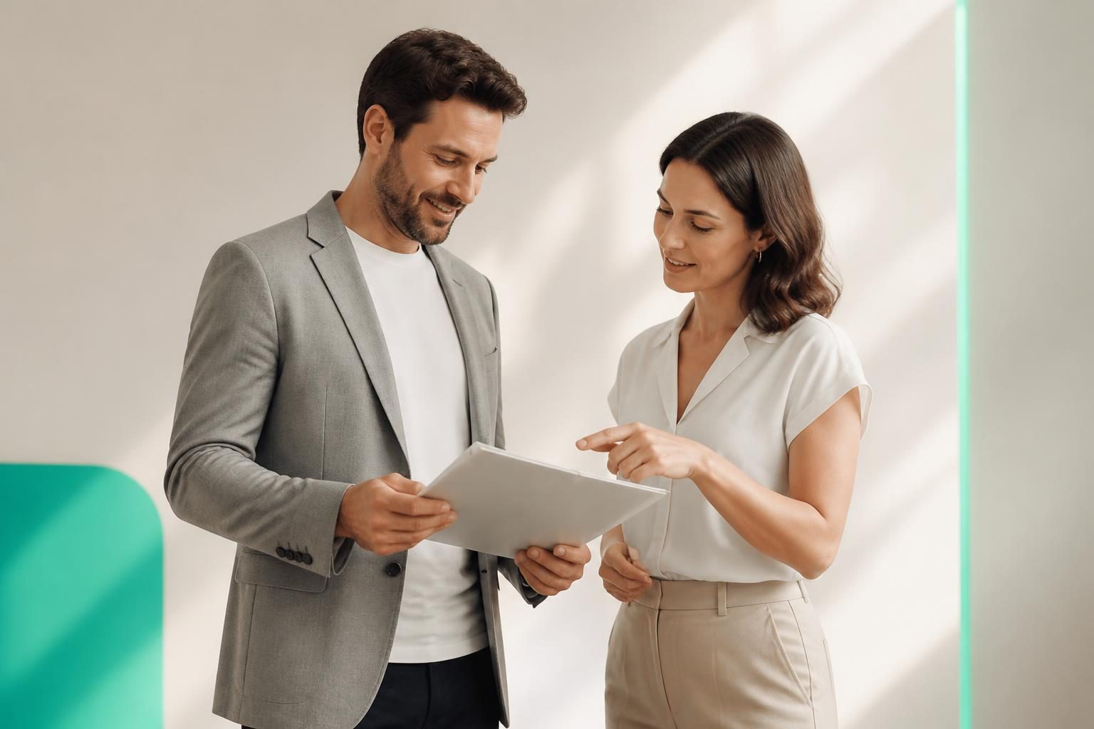 Dos profesionales colaborando en una estrategia de salud y bienestar