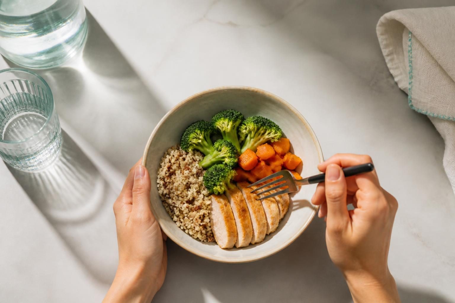 Composición editorial que representa estructura y niveles de servicio en coaching nutricional