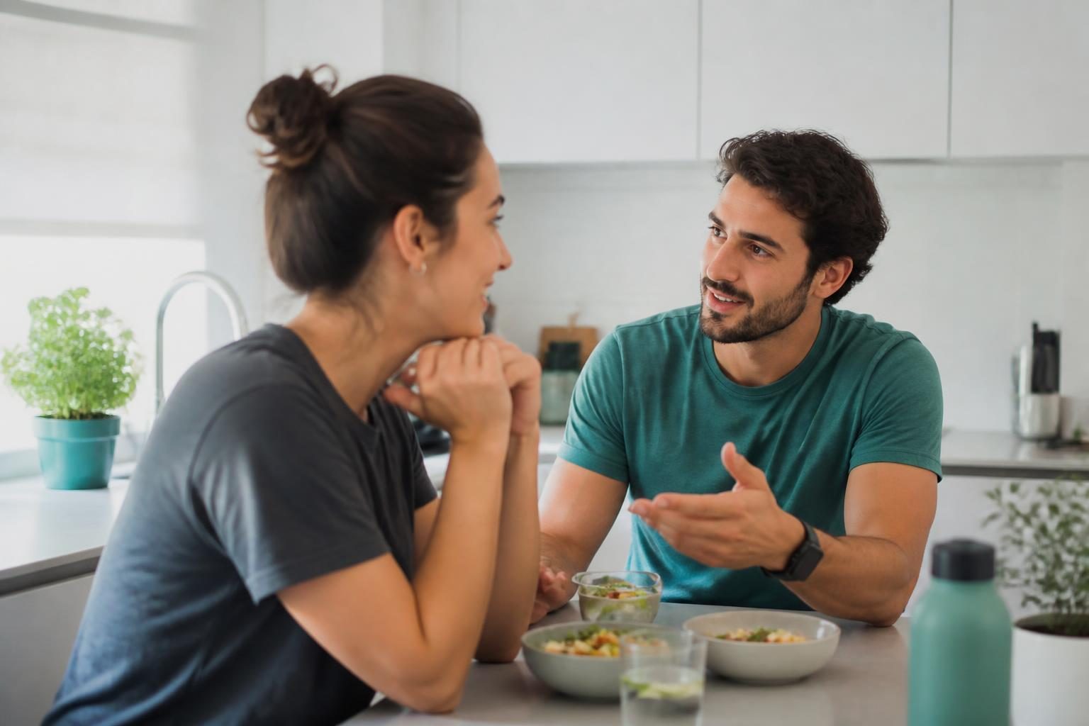Dos personas conversando en un entorno ordenado que transmite claridad y acompañamiento.